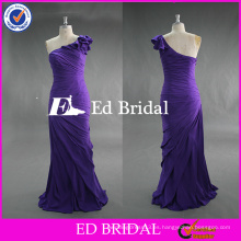 ED nupcial caliente venta plisada púrpura coloreada una columna de hombro sexy vestido de noche largo 2017